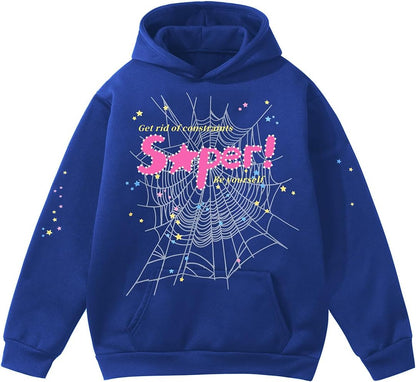 EMILYLE Y2K Spider Hoodie Cobweb Pattern Print Unisex Sweatshirt Men Women Graphic Outwear