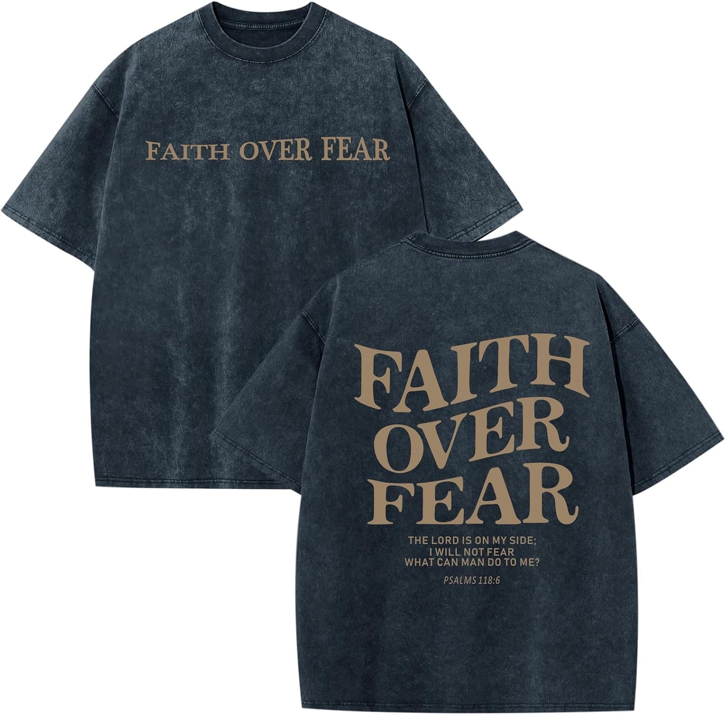 Christian Faith over Fear Shirt for Men Jesus Religious Shirts Oversized Graphic Tees Acid Wash God T-Shirt