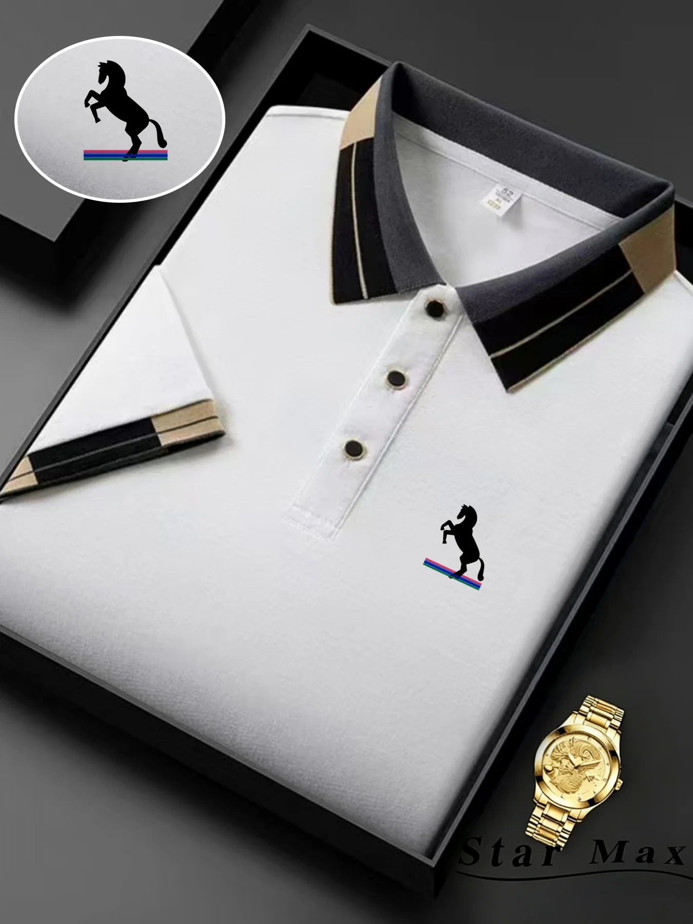 Men's Luxury Short Sleeve Polo Shirt with Horse Embroidery - Milan Style Summer Casual T-Shirt for Business and Leisure