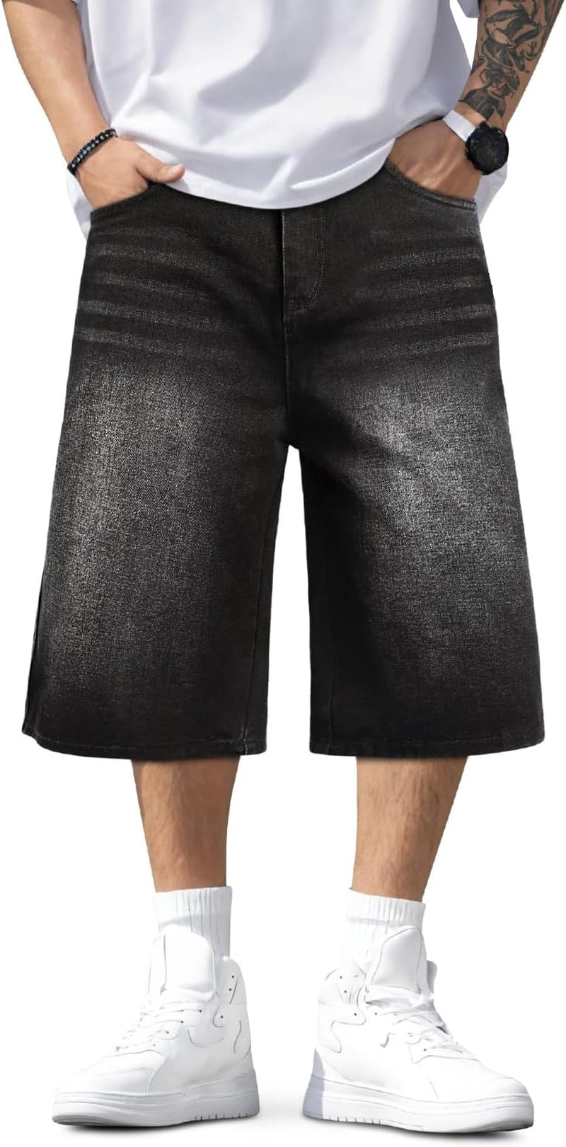 Men Baggy Jorts Y2K Streetwear Loose Fit Hip Hop Skateboard Denim Shorts
