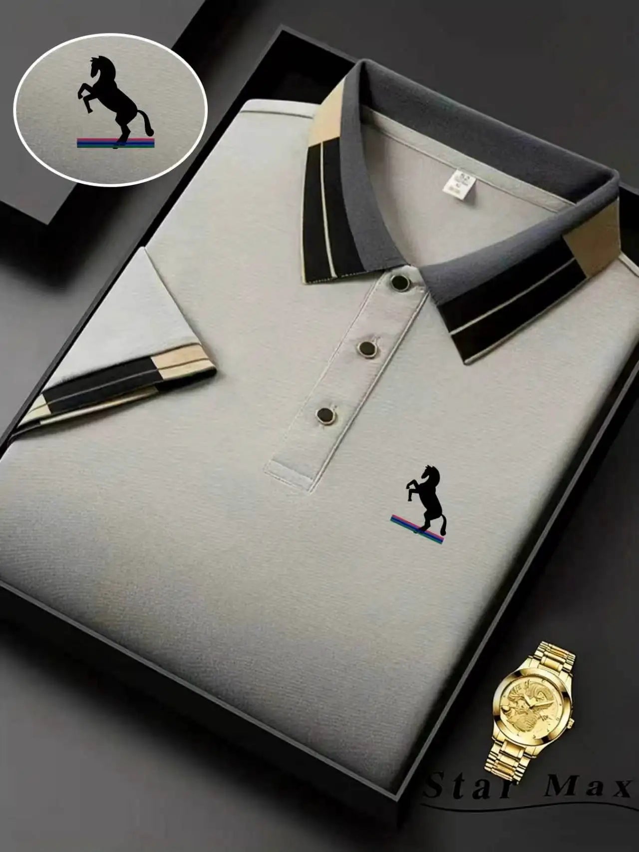 Men's Luxury Short Sleeve Polo Shirt with Horse Embroidery - Milan Style Summer Casual T-Shirt for Business and Leisure