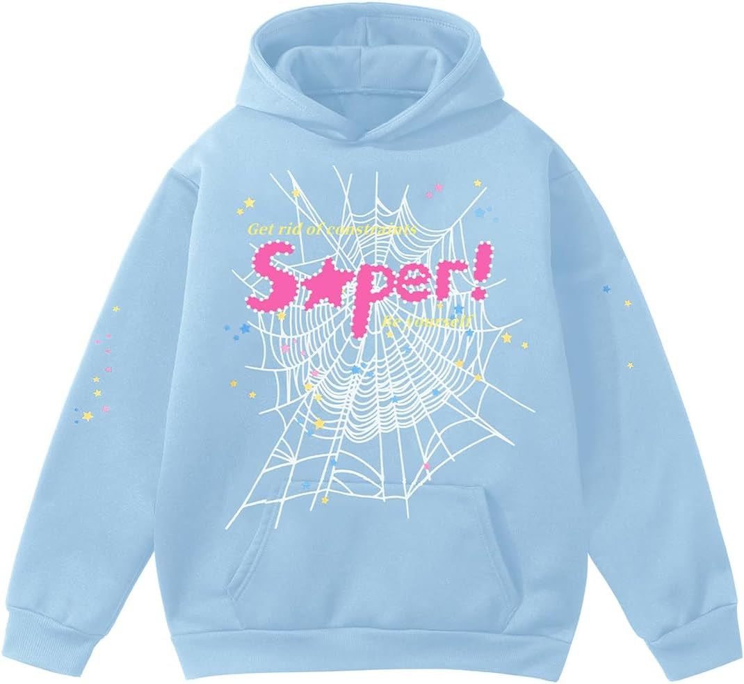 EMILYLE Y2K Spider Hoodie Cobweb Pattern Print Unisex Sweatshirt Men Women Graphic Outwear
