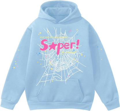 EMILYLE Y2K Spider Hoodie Cobweb Pattern Print Unisex Sweatshirt Men Women Graphic Outwear