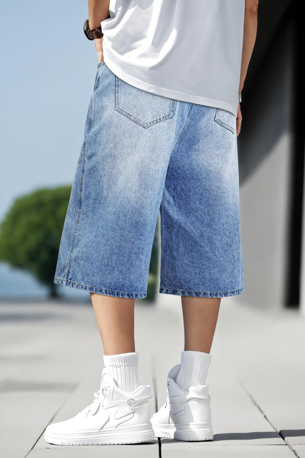 Men Baggy Jorts Y2K Streetwear Loose Fit Hip Hop Skateboard Denim Shorts