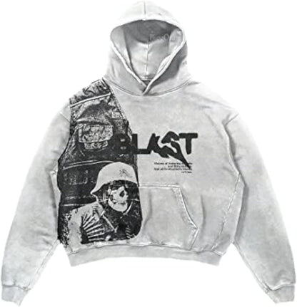 Obenie Retro Y2K Hoodie Gothic Casual Alphabet Blast Print Pattern Skull Fashion Hoodie Men Harajuku Men Clothing