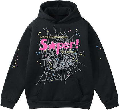 EMILYLE Y2K Spider Hoodie Cobweb Pattern Print Unisex Sweatshirt Men Women Graphic Outwear