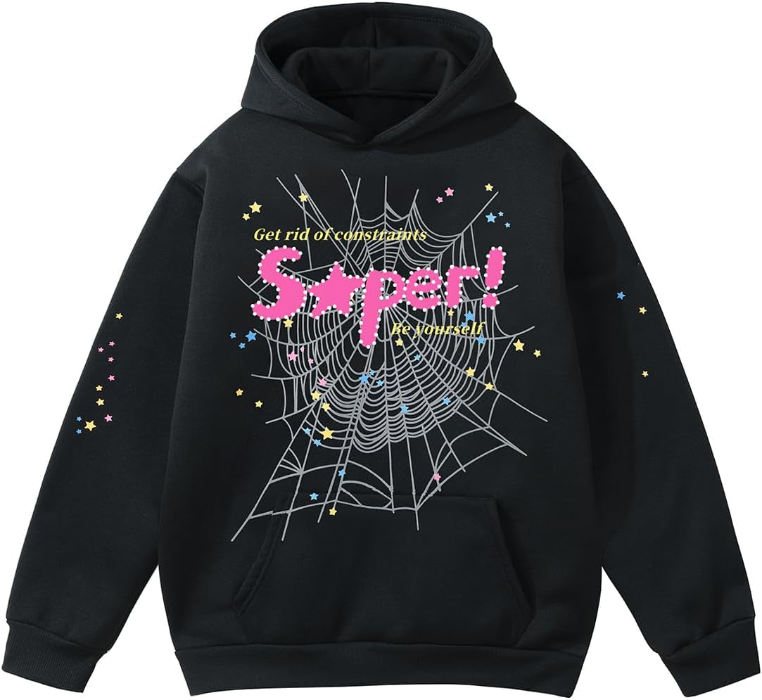 EMILYLE Y2K Spider Hoodie Cobweb Pattern Print Unisex Sweatshirt Men Women Graphic Outwear