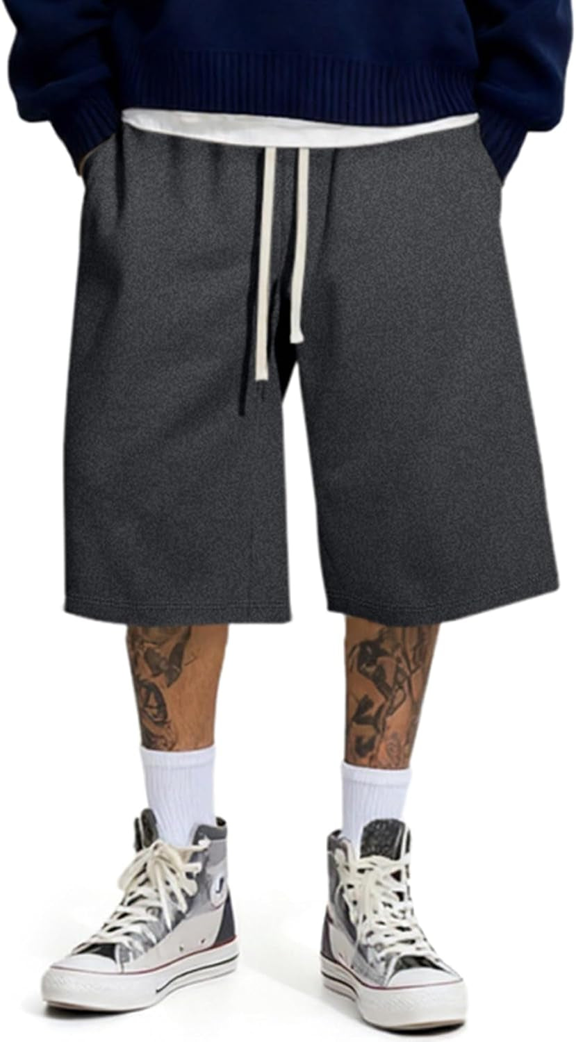 JMIERR 2026 Men'S Baggy Sweat Shorts Lightweight under Knee Casual Drawstring Y2K Shorts Loose Fit Gym Shorts