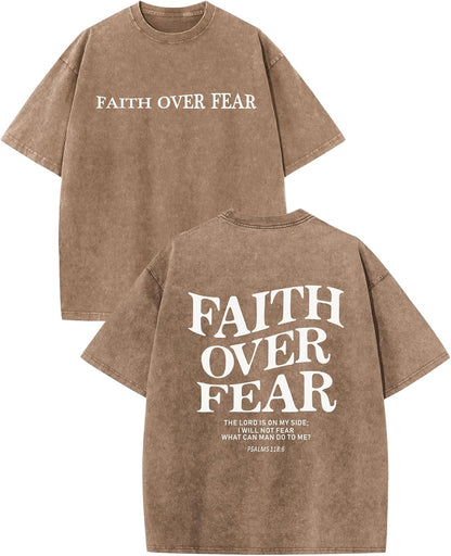 Christian Faith over Fear Shirt for Men Jesus Religious Shirts Oversized Graphic Tees Acid Wash God T-Shirt