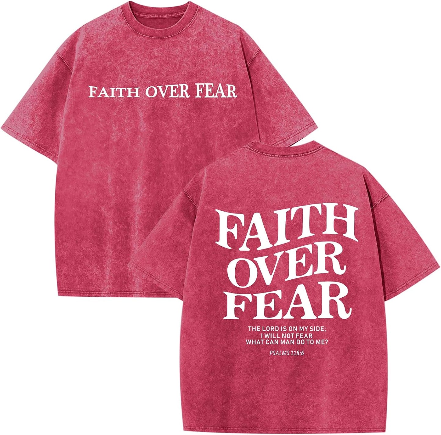 Christian Faith over Fear Shirt for Men Jesus Religious Shirts Oversized Graphic Tees Acid Wash God T-Shirt