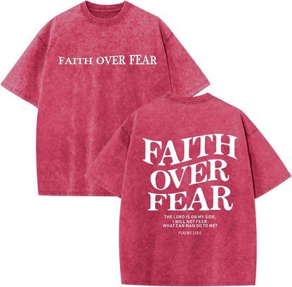 Christian Faith over Fear Shirt for Men Jesus Religious Shirts Oversized Graphic Tees Acid Wash God T-Shirt
