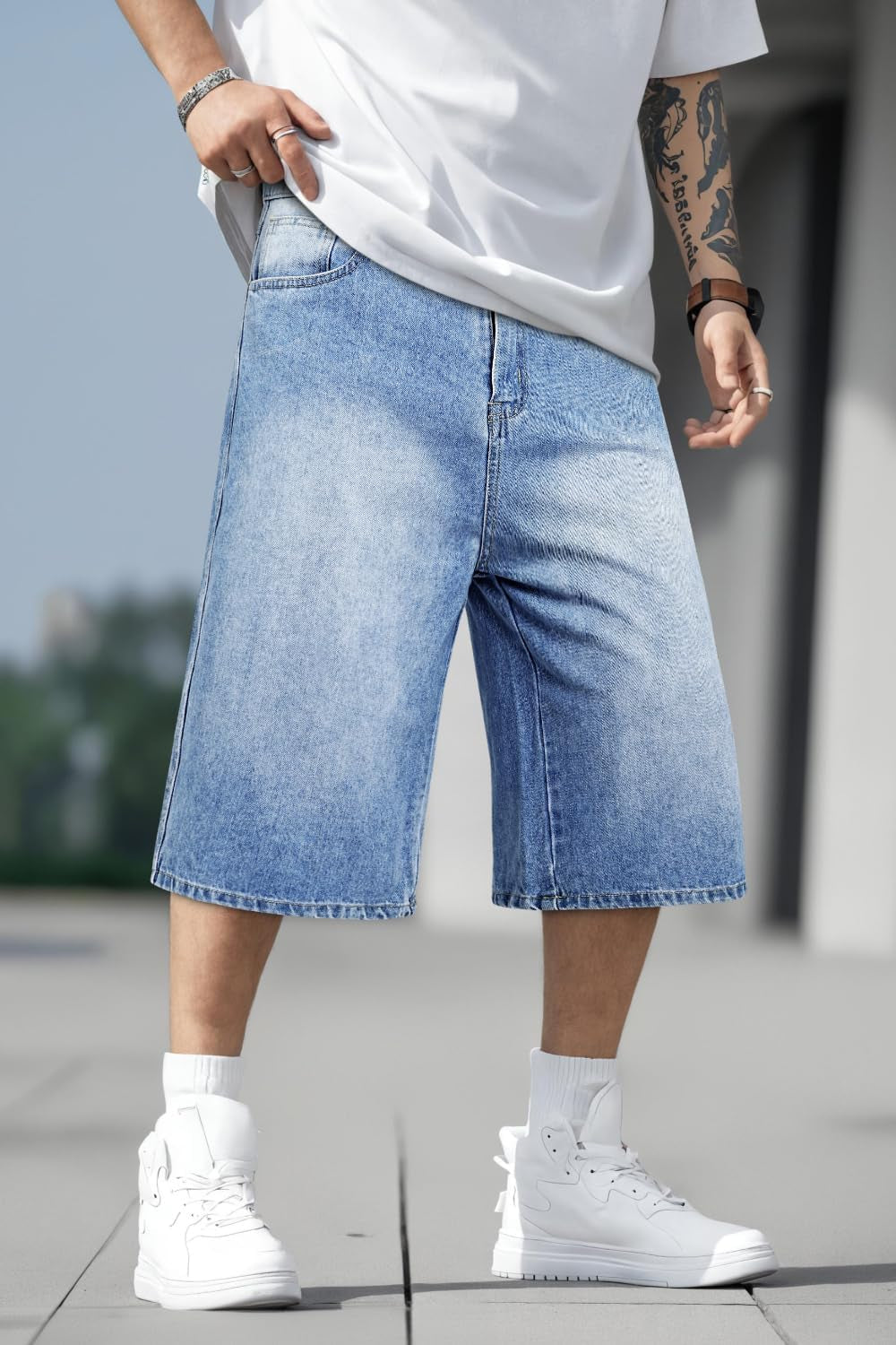 Men Baggy Jorts Y2K Streetwear Loose Fit Hip Hop Skateboard Denim Shorts