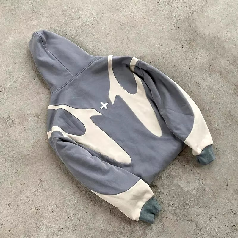 American Retro Letter Printed Devil Pattern Hoodie Y2K Harajuku Casual Couple Zipper Hoodies Sweatshirt Fashion Street Clothing
