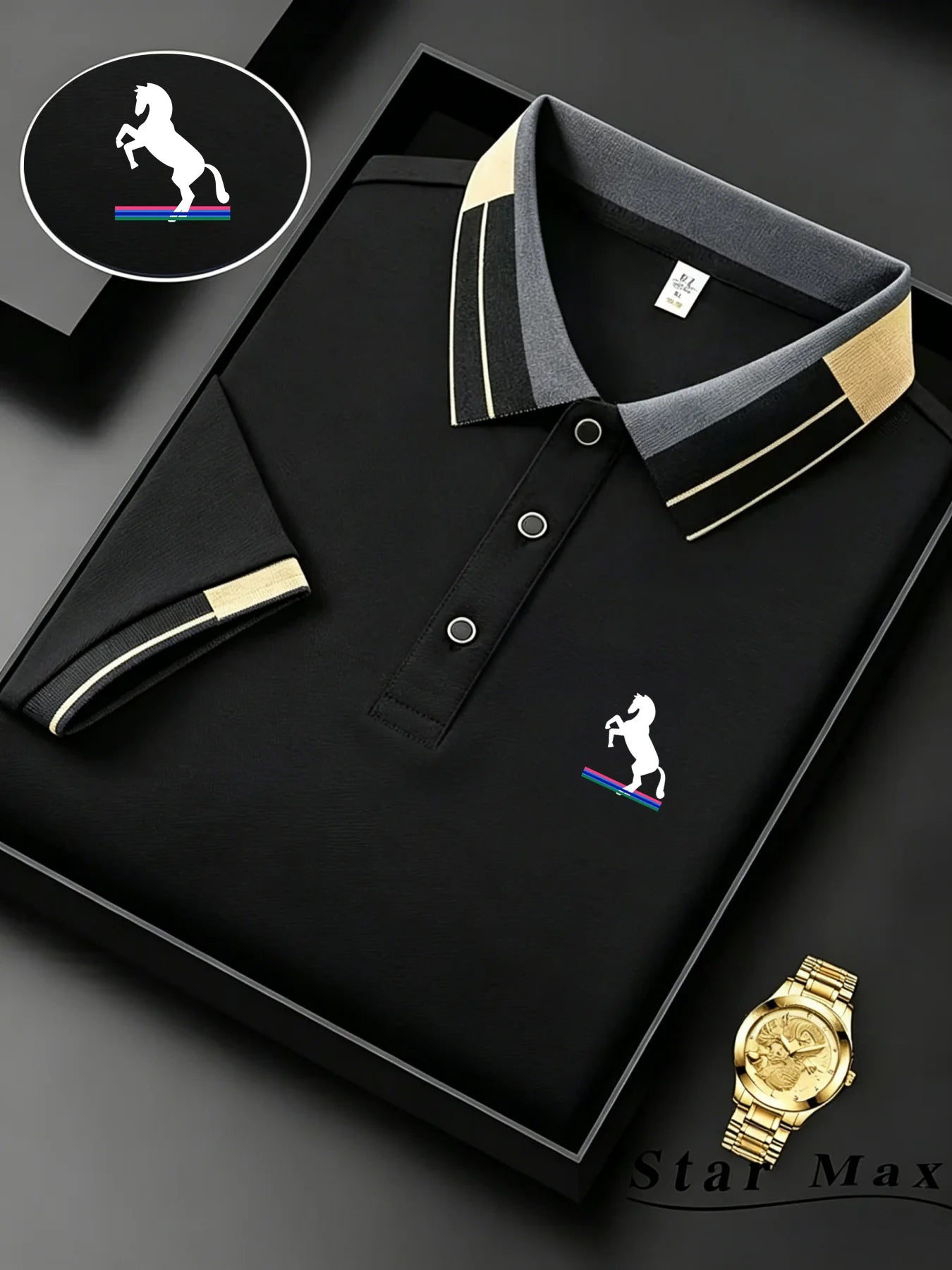 Men's Luxury Short Sleeve Polo Shirt with Horse Embroidery - Milan Style Summer Casual T-Shirt for Business and Leisure