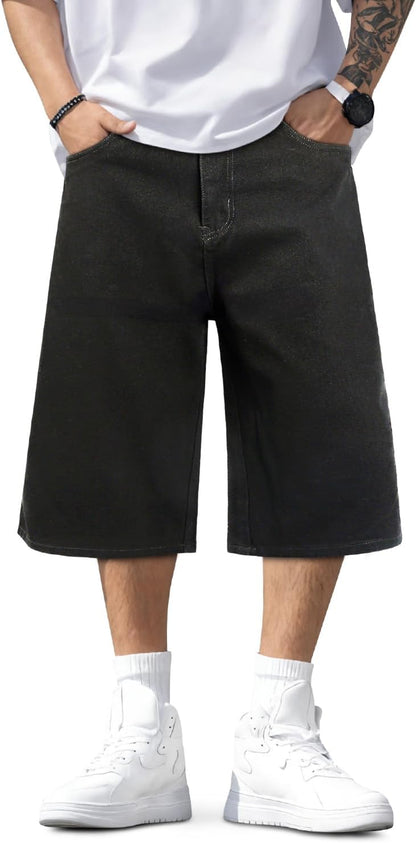 Men Baggy Jorts Y2K Streetwear Loose Fit Hip Hop Skateboard Denim Shorts
