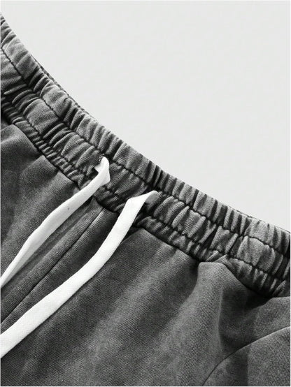 Verdusa Men'S Vintage Washed Athletic Sweatpants Hip Hop Straight Leg Workout Pants with Pockets
